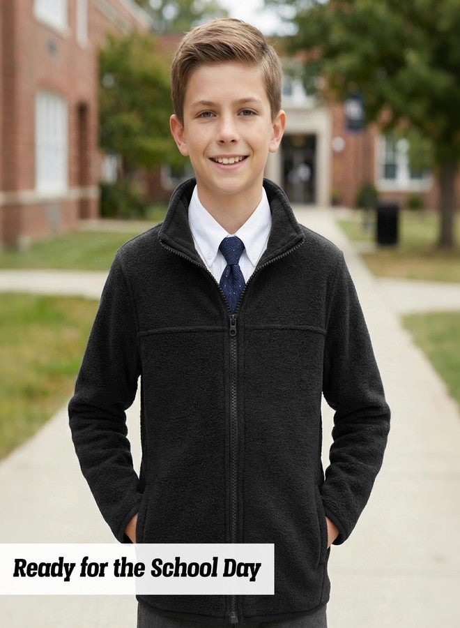 Spring&Gege Boys Full-Zip Polar Fleece Jacket Kids Solid School Uniform Outwear Jackets for Girls, Black, Size 7-8 Years - Image 4